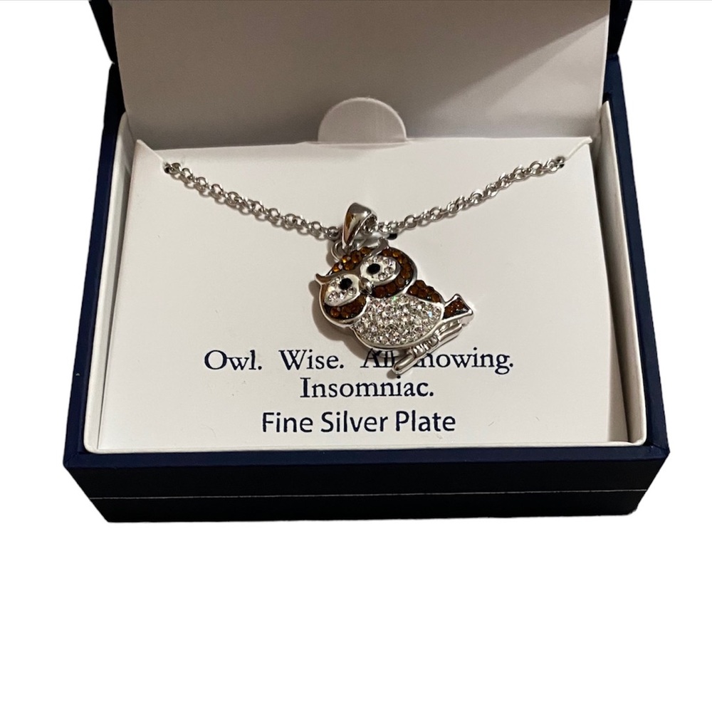 Brand new Infinity Silver Boxed Fine Silver Plated Crystal Pave Owl Neck… - Picture 5 of 5